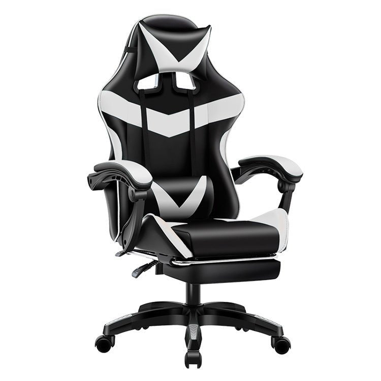 Gaming Chair Home Fashion Reclining Lift Office in black with red accents, featuring ergonomic design, footrest, and alloy frame for office or gaming setup.