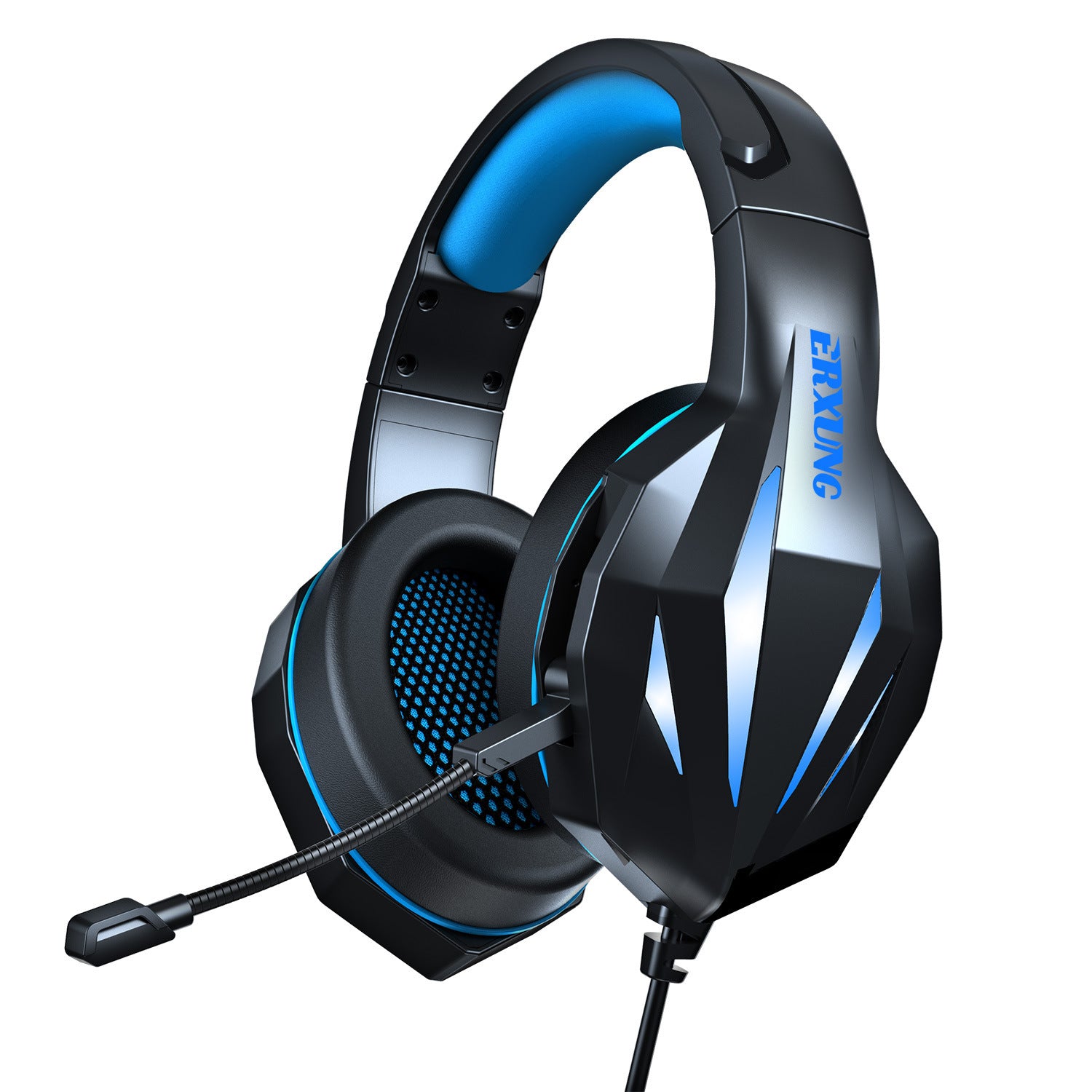 Headset Gaming Headset With Luminous Wired Gaming Headset featuring red LED lighting, over-ear design, and adjustable boom mic for immersive gameplay.