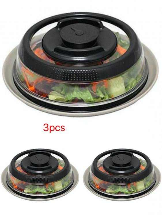 Kitchen Fresh-Keeping Cover Vacuum Food Sealer with BPA-free lid shown sealing fresh vegetables. Ideal for food storage and freezer-safe use.