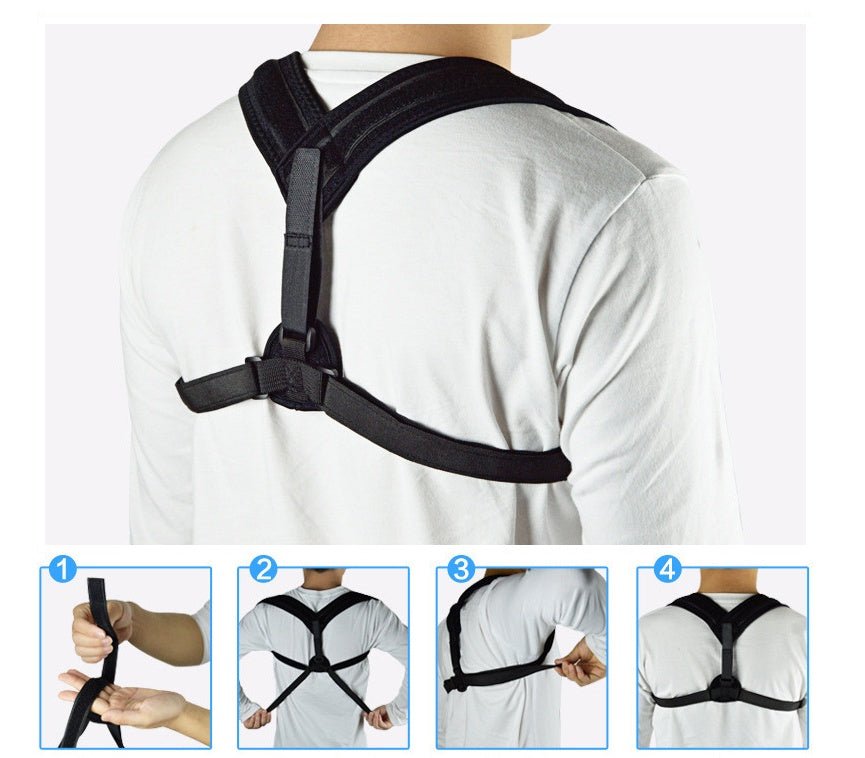 Medical Clavicle Posture Corrector Lower Back Correction Strap worn by man and woman, showing adjustable back support design. Ideal for posture improvement and spine alignment.