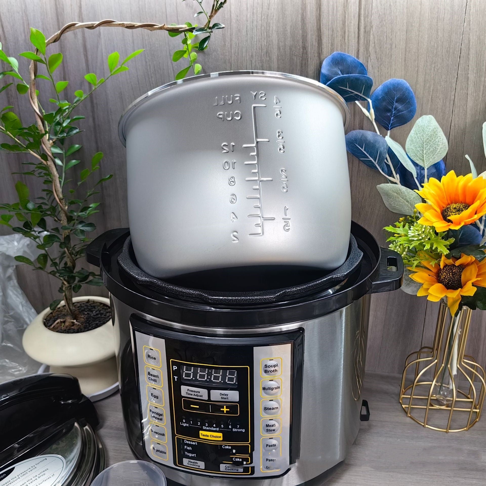 6L Electric Pressure Cooker Multi-functional Large Capacity Cooker with digital control panel and preset cooking modes, ideal for rice, soup, and meat.