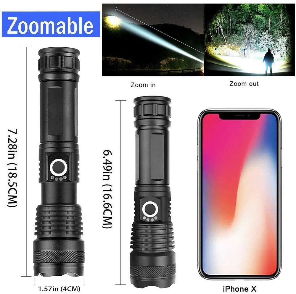 High Power 100,000 Lumen Ultra Bright Aluminum Flashlight LED Rechargeable UK