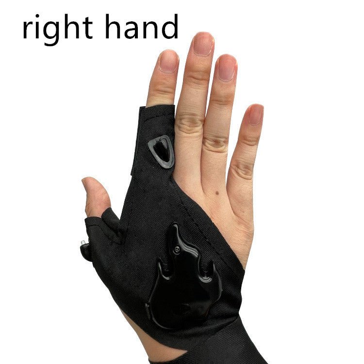 Led Light Charging Fishing Gloves High Elastic Non-slip with built-in LED lights on thumb and forefinger, ideal for night fishing and outdoor use. Made from breathable stretch fabric for comfort and waterproof performance.