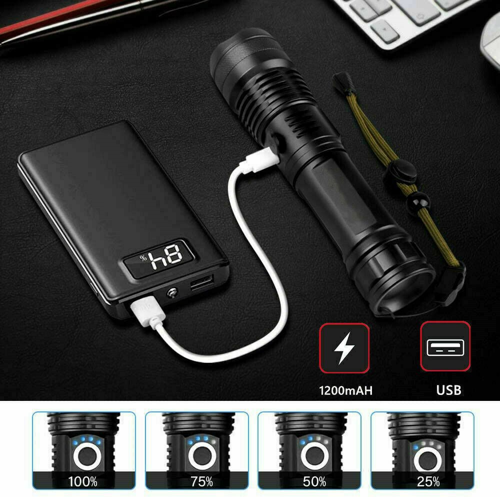 High Power 100,000 Lumen Ultra Bright Aluminum Flashlight LED Rechargeable UK