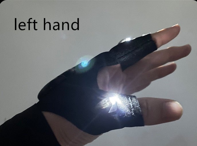 Led Light Charging Fishing Gloves High Elastic Non-slip with built-in LED lights on thumb and forefinger, ideal for night fishing and outdoor use. Made from breathable stretch fabric for comfort and waterproof performance.