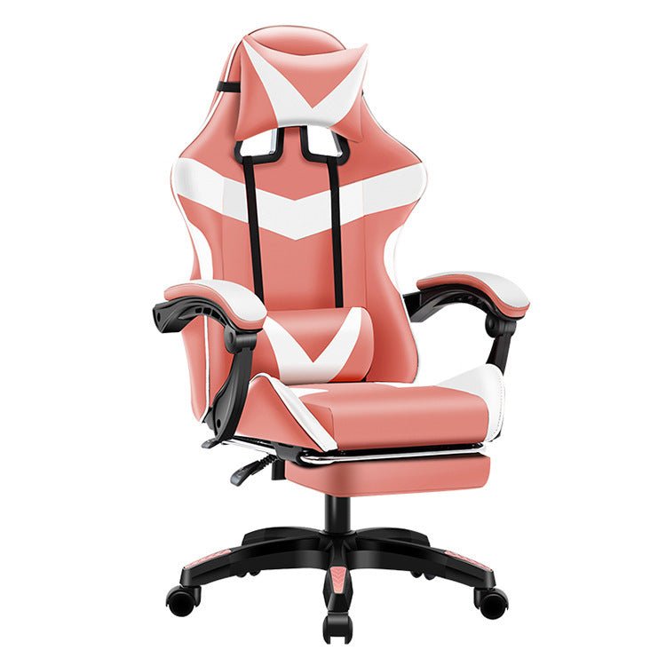 Gaming Chair Home Fashion Reclining Lift Office in black with red accents, featuring ergonomic design, footrest, and alloy frame for office or gaming setup.