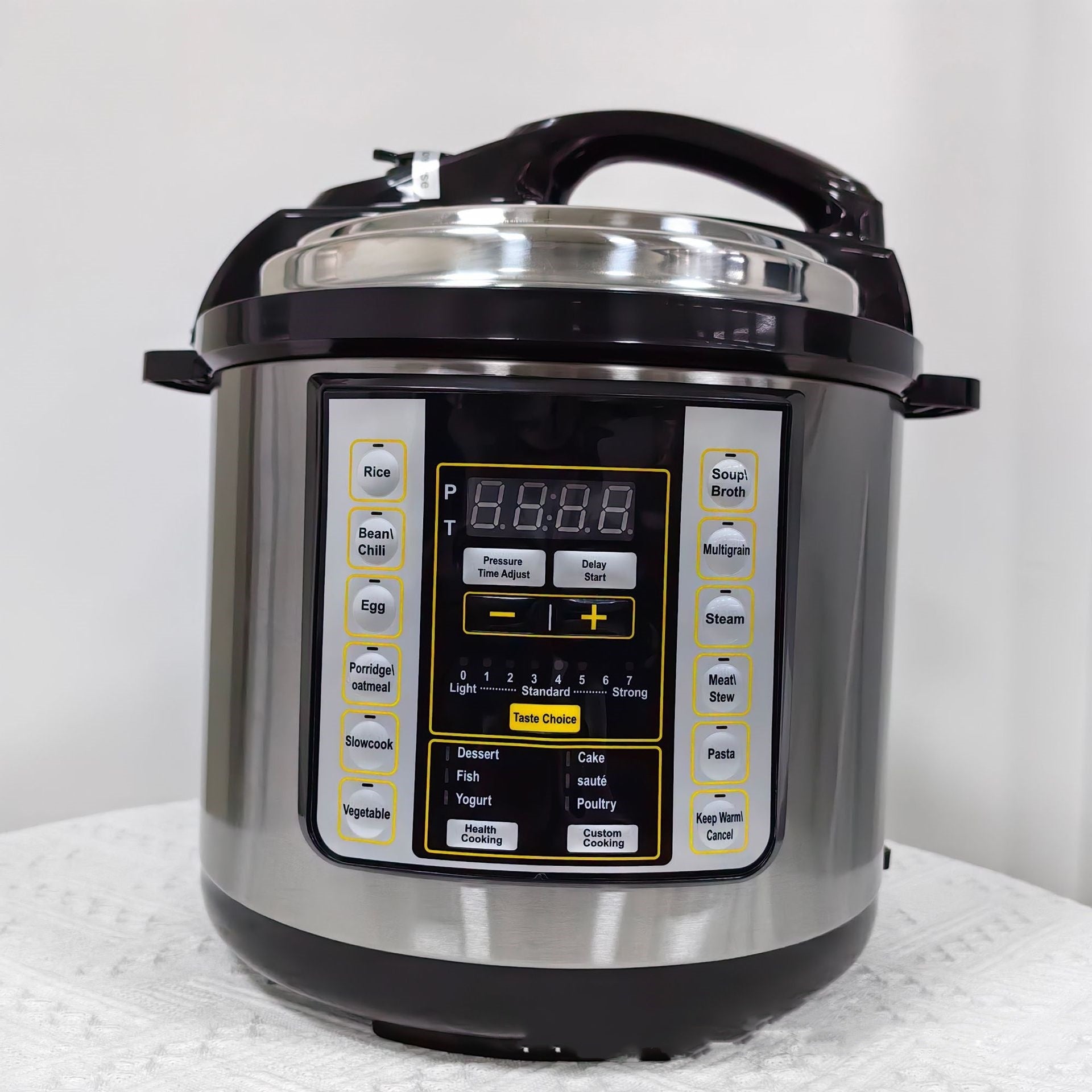 6L Electric Pressure Cooker Multi-functional Large Capacity Cooker with digital control panel and preset cooking modes, ideal for rice, soup, and meat.