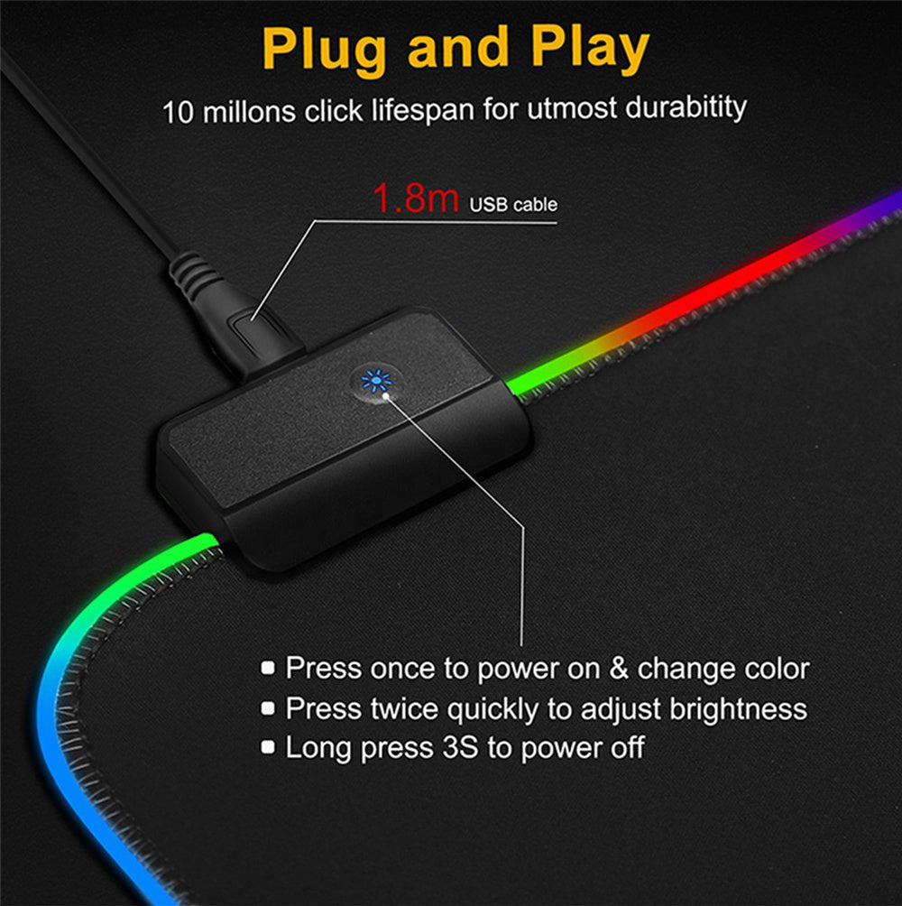 Luminous Mouse RGB Mouse LED Gaming Large Office Desk Pad with vibrant multicolor LED edge lighting and geometric pattern, ideal for gamers and office setups.