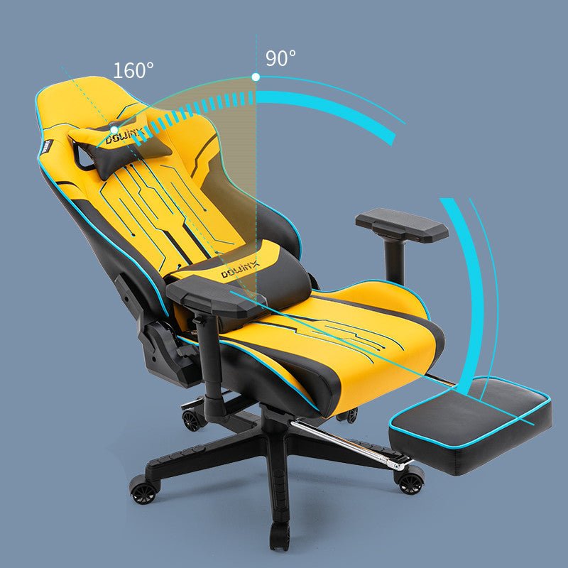 Dowinx Men's Chair Human Body Gaming chair in yellow and black leather with 4D adjustable armrests and ergonomic metal frame, ideal for gamers.