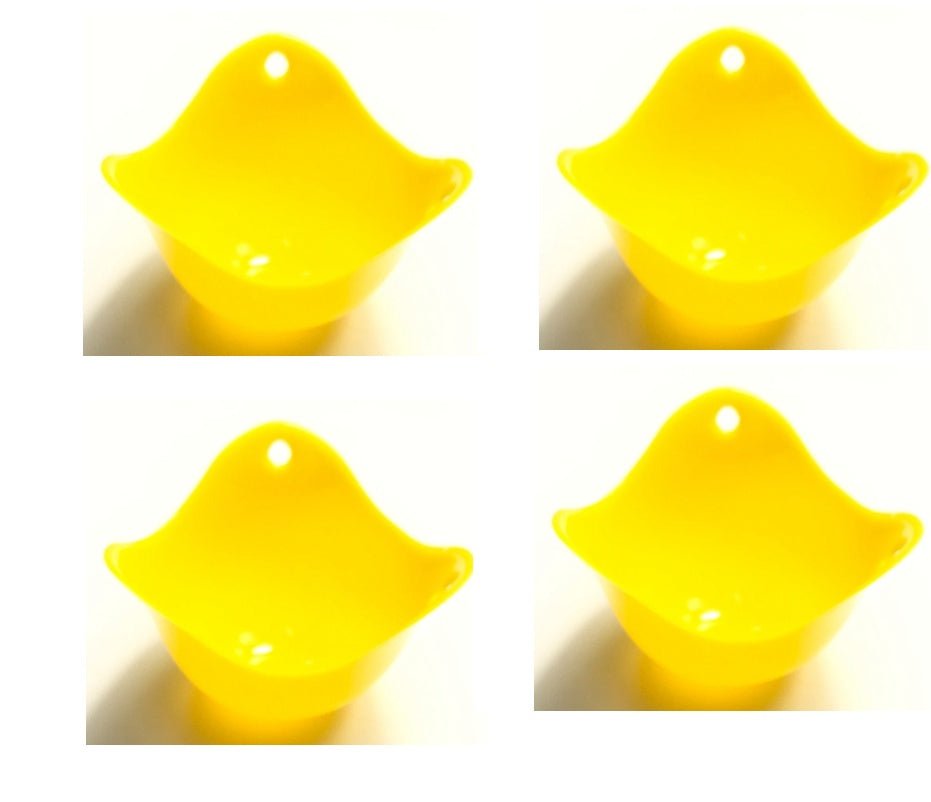 Green Silicone Egg Cooker 4 Color Silicone Egg Cooker set with eggs cooking in colorful silicone cups in a frying pan. Heat-resistant, non-stick kitchen tool.