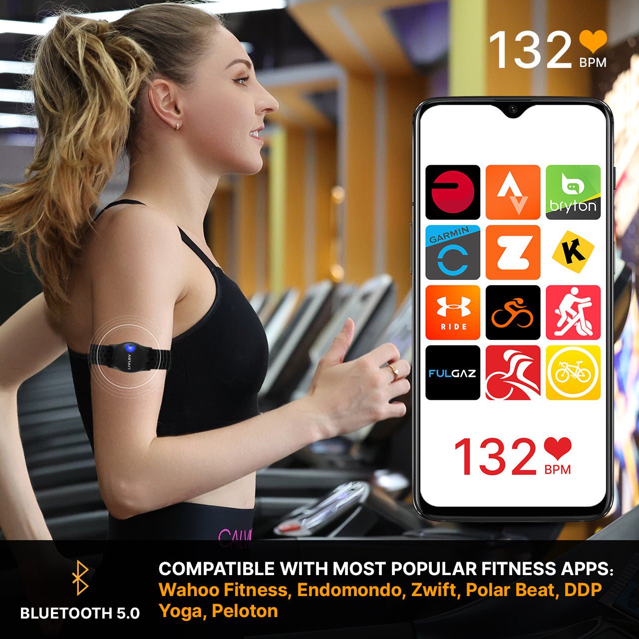 Marathon Running Outdoor Fitness Exercise Heart Rate Monitor with black adjustable strap and LED indicator, ideal for sports tracking and workouts.