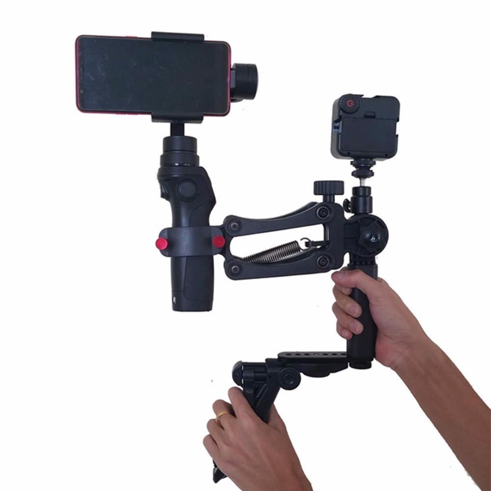Phone Stabilizer - 4th Axis Gimbal with spring-loaded arm for DJI Osmo, compatible with all phone models and three-axis gyroscope stabilizers. Ideal for smooth handheld video recording.