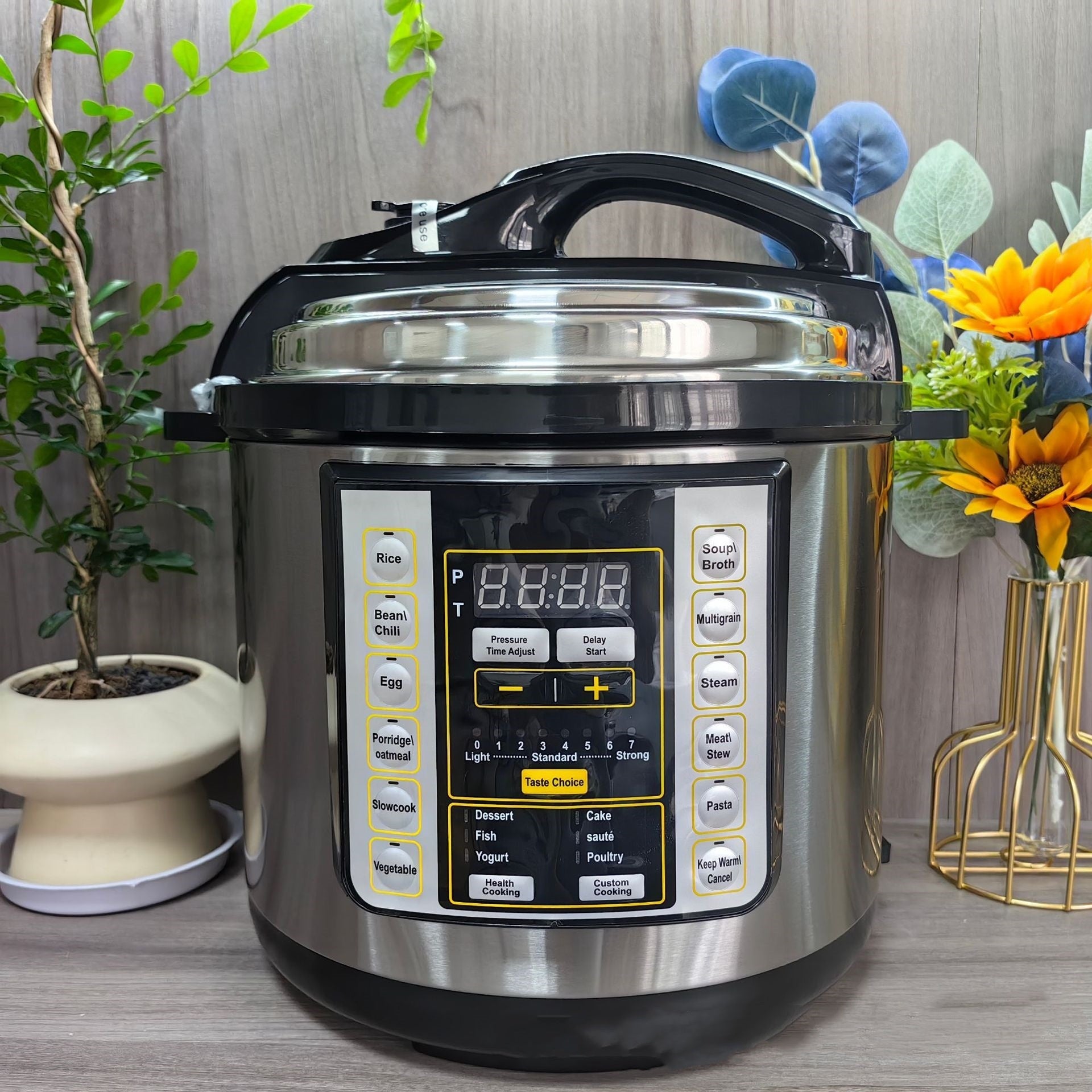 6L Electric Pressure Cooker Multi-functional Large Capacity Cooker with digital control panel and preset cooking modes, ideal for rice, soup, and meat.
