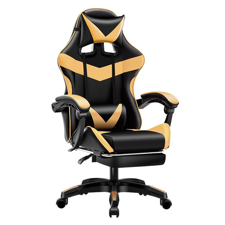 Gaming Chair Home Fashion Reclining Lift Office in black with red accents, featuring ergonomic design, footrest, and alloy frame for office or gaming setup.