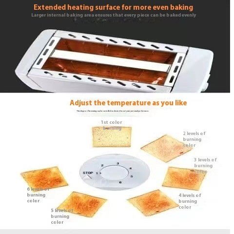 Toaster Home Breakfast Bread Maker in black with two slices of bread, featuring adjustable browning dial and semi-automatic function on kitchen counter.