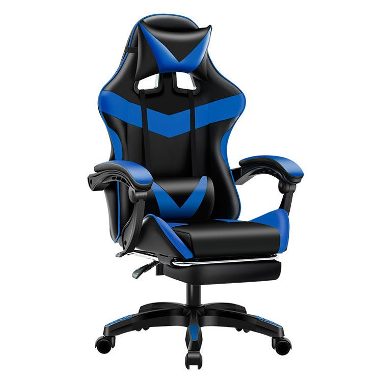 Gaming Chair Home Fashion Reclining Lift Office in black with red accents, featuring ergonomic design, footrest, and alloy frame for office or gaming setup.