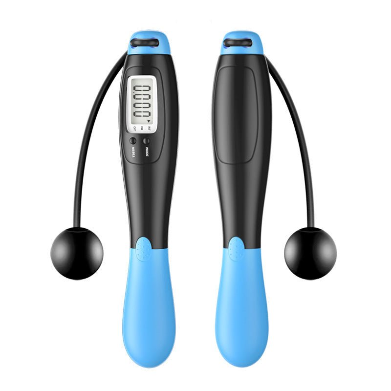 Woman using Cordless Jump Ropes Smart Electronic Digital wireless Skip Rope for indoor fitness. Ideal for calorie tracking and body building workouts.