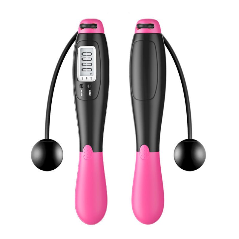Woman using Cordless Jump Ropes Smart Electronic Digital wireless Skip Rope for indoor fitness. Ideal for calorie tracking and body building workouts.