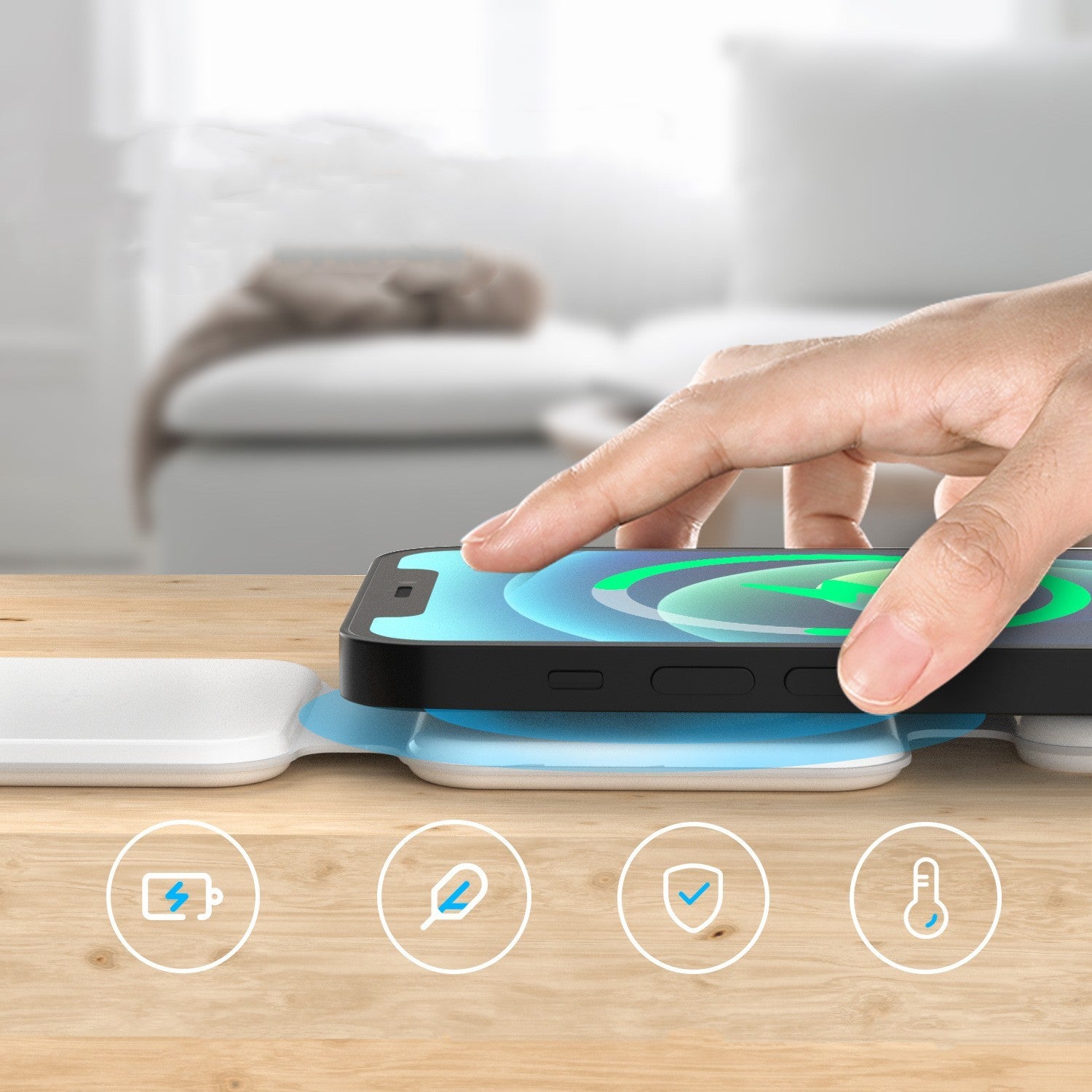 Magnetic Foldable Wireless Charger - 3 in 1 charging station for iPhone, AirPods, and Apple Watch with fast 15W charging and compact foldable design.