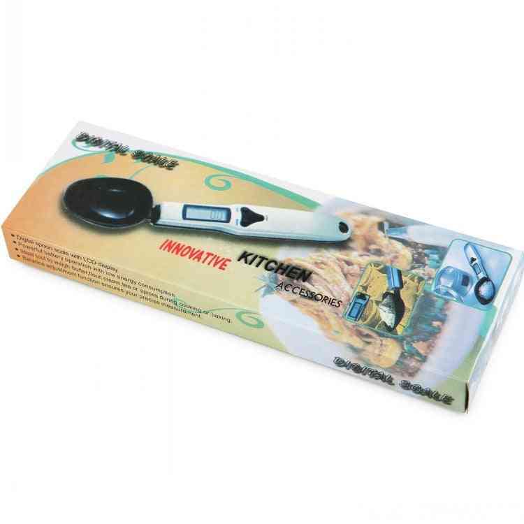 Digital Measuring Spoon with LCD display showing weight of granules, precision up to 500g and 0–30ml volume capacity, powered by AAA batteries.