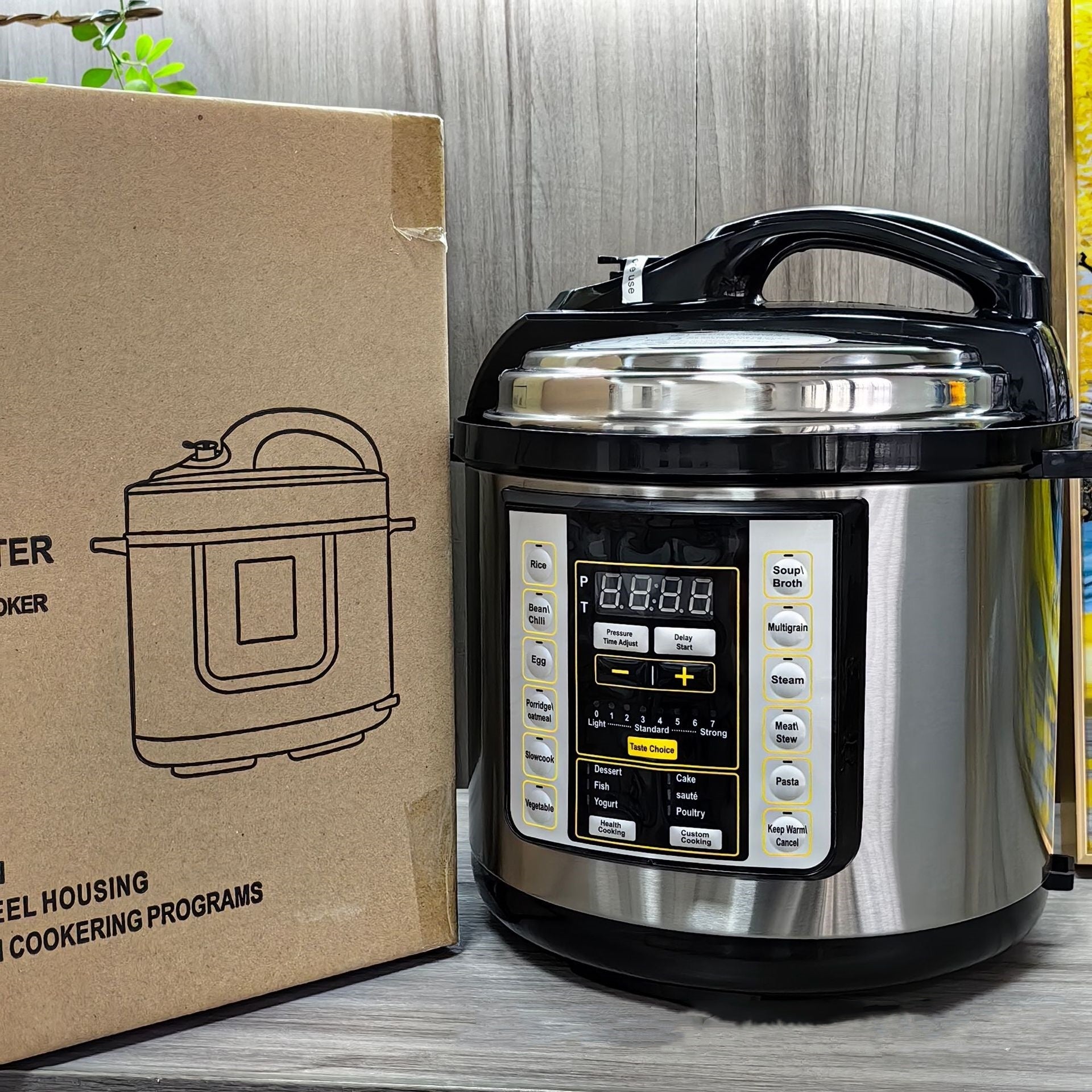 6L Electric Pressure Cooker Multi-functional Large Capacity Cooker with digital control panel and preset cooking modes, ideal for rice, soup, and meat.
