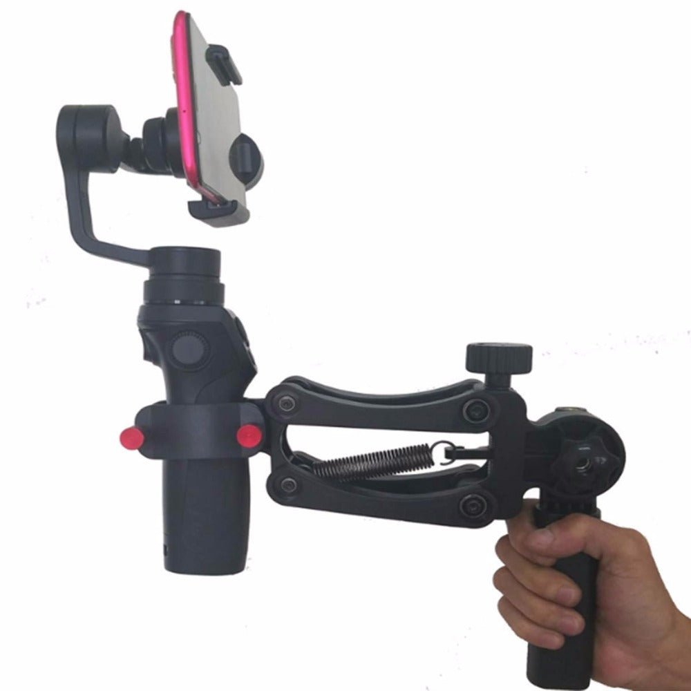 Phone Stabilizer - 4th Axis Gimbal with spring-loaded arm for DJI Osmo, compatible with all phone models and three-axis gyroscope stabilizers. Ideal for smooth handheld video recording.