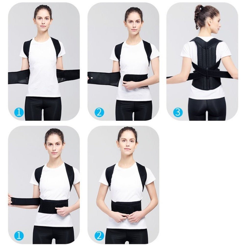 Spine Bending Posture Corrector with nano-carbon titanium keel and dual cartilage support shown on model's back. Features breathable fabric and ergonomic design.