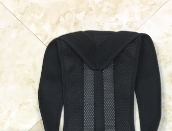 Spine Bending Posture Corrector with nano-carbon titanium keel and dual cartilage support shown on model's back. Features breathable fabric and ergonomic design.