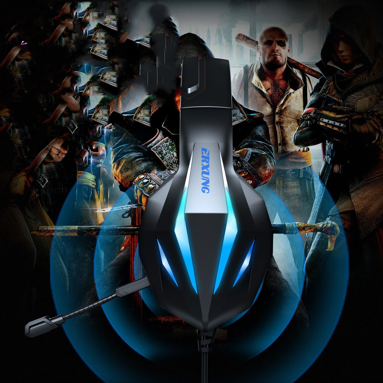 Headset Gaming Headset With Luminous Wired Gaming Headset featuring red LED lighting, over-ear design, and adjustable boom mic for immersive gameplay.
