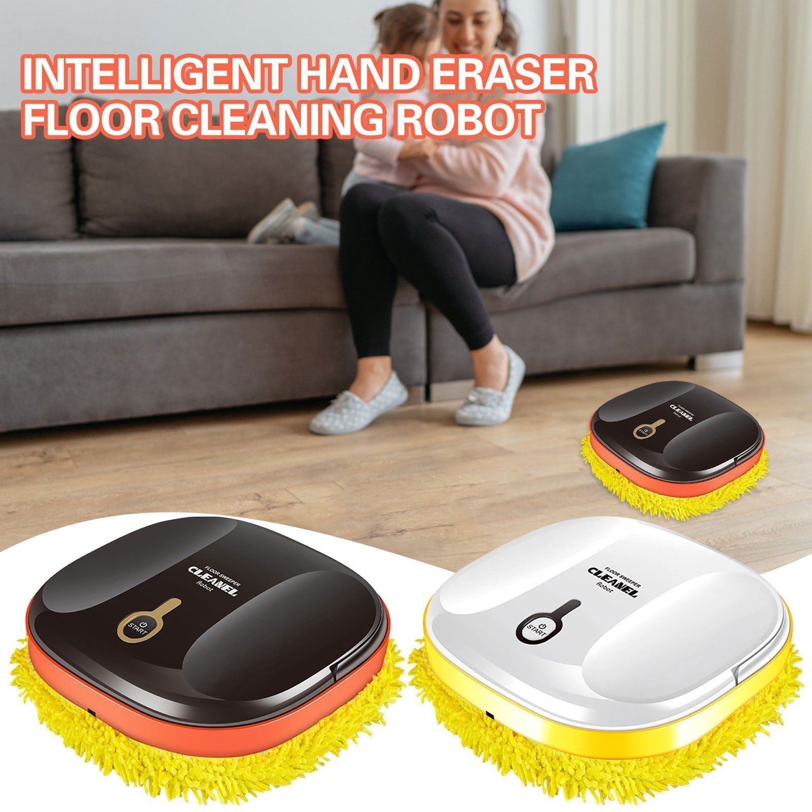 Robot Lazy Home smart mopping vacuum cleaner in black and white for automatic floor cleaning and charging