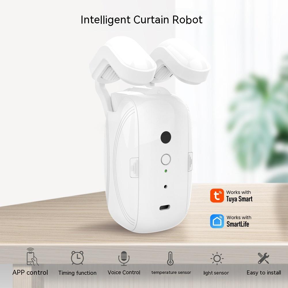 White Wifi Curtain Robot for smart home with app control, voice control, and sensors