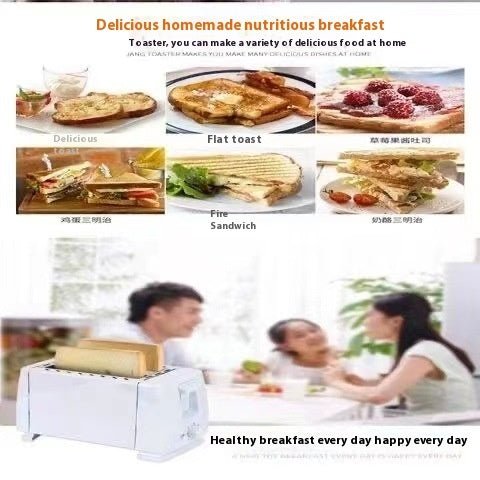Toaster Home Breakfast Bread Maker in black with two slices of bread, featuring adjustable browning dial and semi-automatic function on kitchen counter.