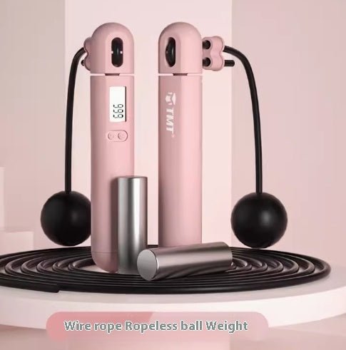 Electronic Counting Weight Burning Weight Loss Cordless Jumping Rope in pastel green, pink, and black with digital display for tracking workouts.