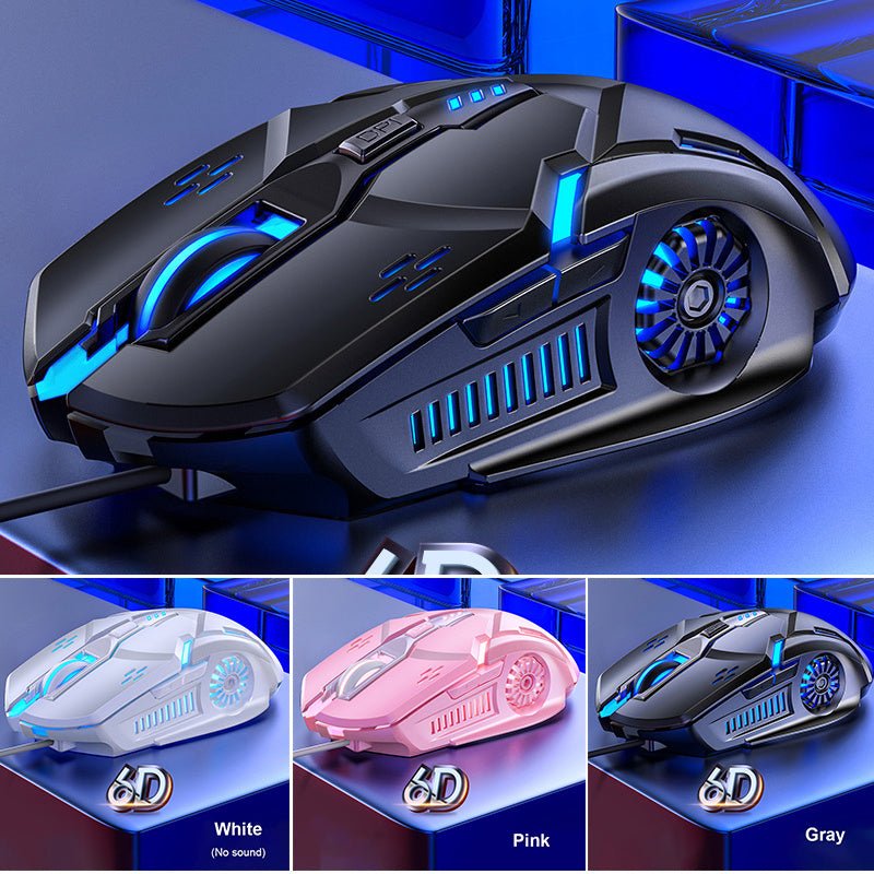 G5 wired gaming mouse with colorful RGB backlight, 6 buttons, 4-speed adjustable 3200 DPI, ergonomic design in gray, white, and pink colors