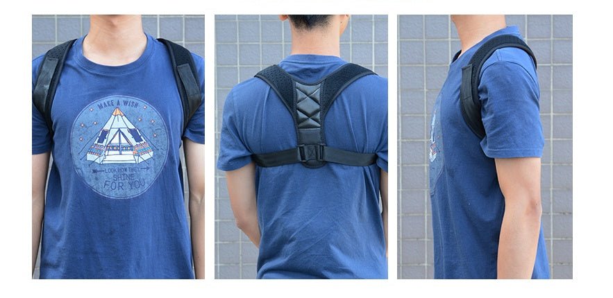 Medical Clavicle Posture Corrector Lower Back Correction Strap worn by man and woman, showing adjustable back support design. Ideal for posture improvement and spine alignment.