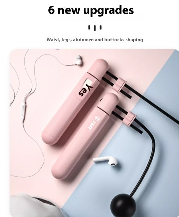 Electronic Counting Weight Burning Weight Loss Cordless Jumping Rope in pastel green, pink, and black with digital display for tracking workouts.