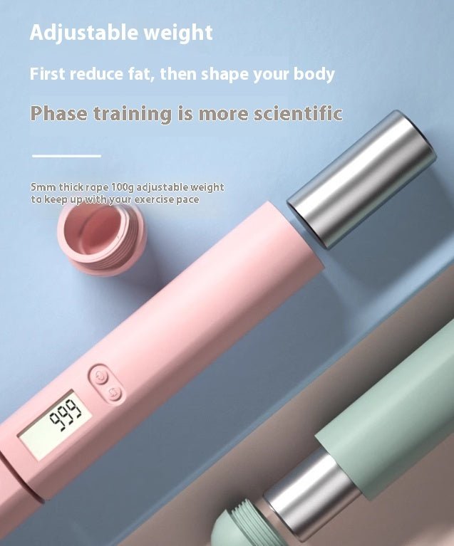 Electronic Counting Weight Burning Weight Loss Cordless Jumping Rope in pastel green, pink, and black with digital display for tracking workouts.