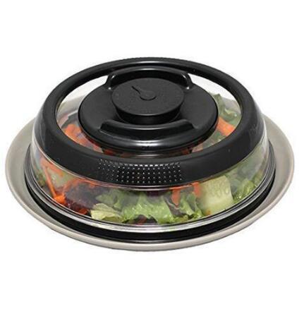 Kitchen Fresh-Keeping Cover Vacuum Food Sealer with BPA-free lid shown sealing fresh vegetables. Ideal for food storage and freezer-safe use.
