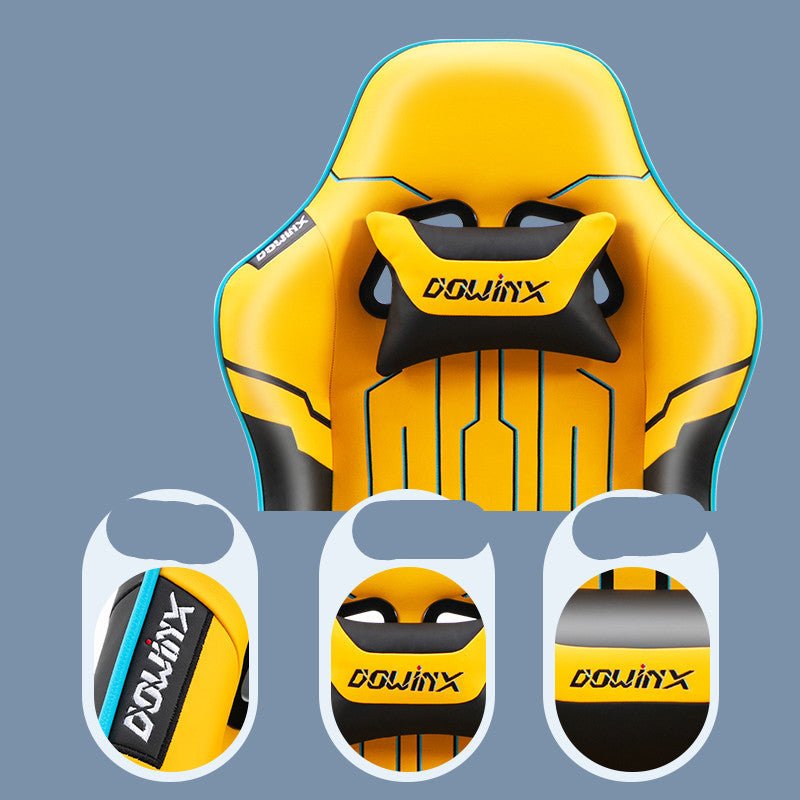 Dowinx Men's Chair Human Body Gaming chair in yellow and black leather with 4D adjustable armrests and ergonomic metal frame, ideal for gamers.