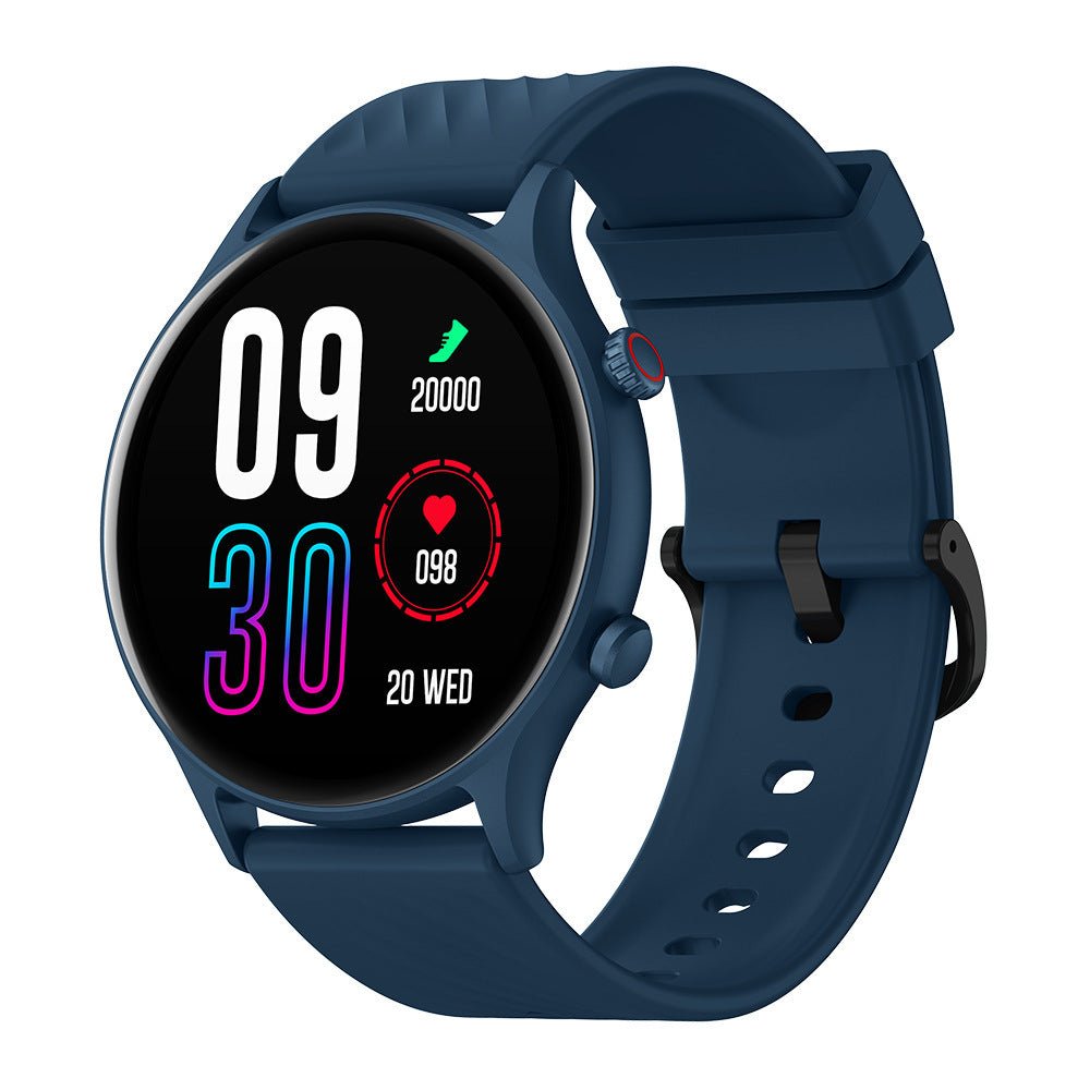 Bluetooth Fitness Mode Heart Rate Monitoring Smartwatch in pink, blue, and black with round touch screens and colorful fitness displays.