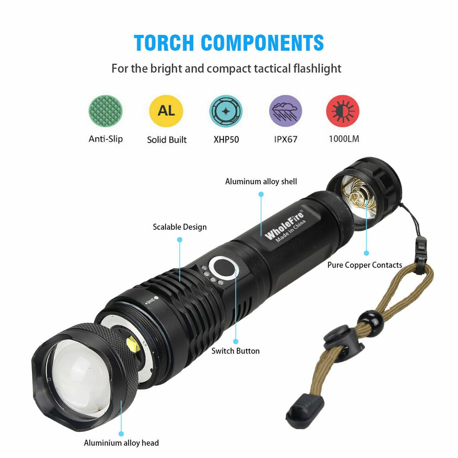 High Power 100,000 Lumen Ultra Bright Aluminum Flashlight LED Rechargeable UK