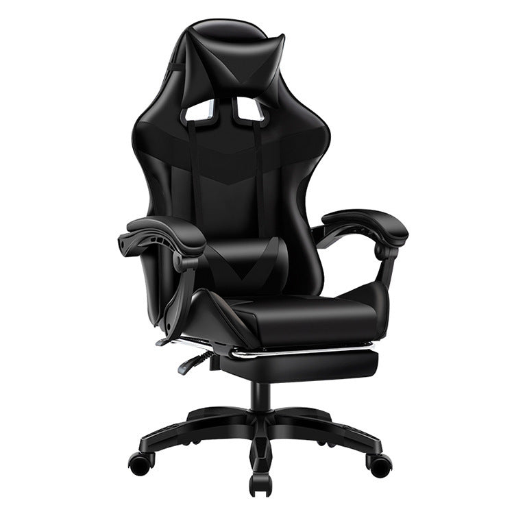 Gaming Chair Home Fashion Reclining Lift Office in black with red accents, featuring ergonomic design, footrest, and alloy frame for office or gaming setup.
