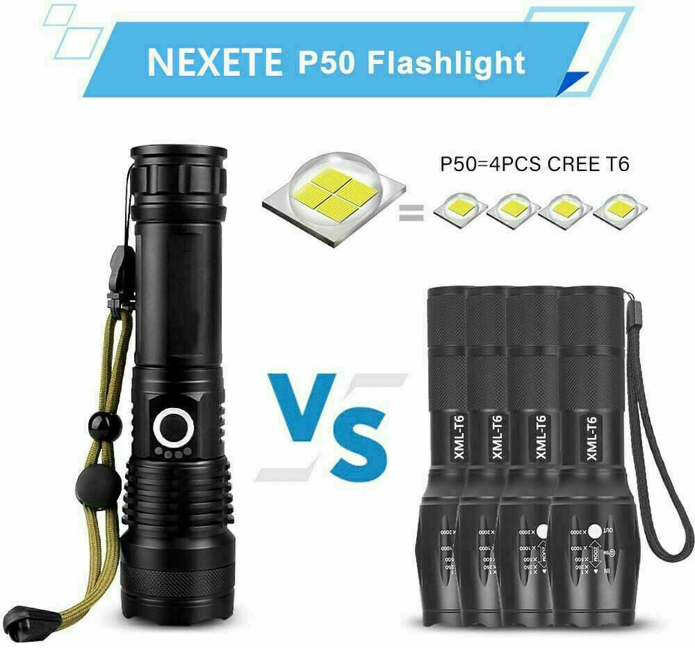 High Power 100,000 Lumen Ultra Bright Aluminum Flashlight LED Rechargeable UK