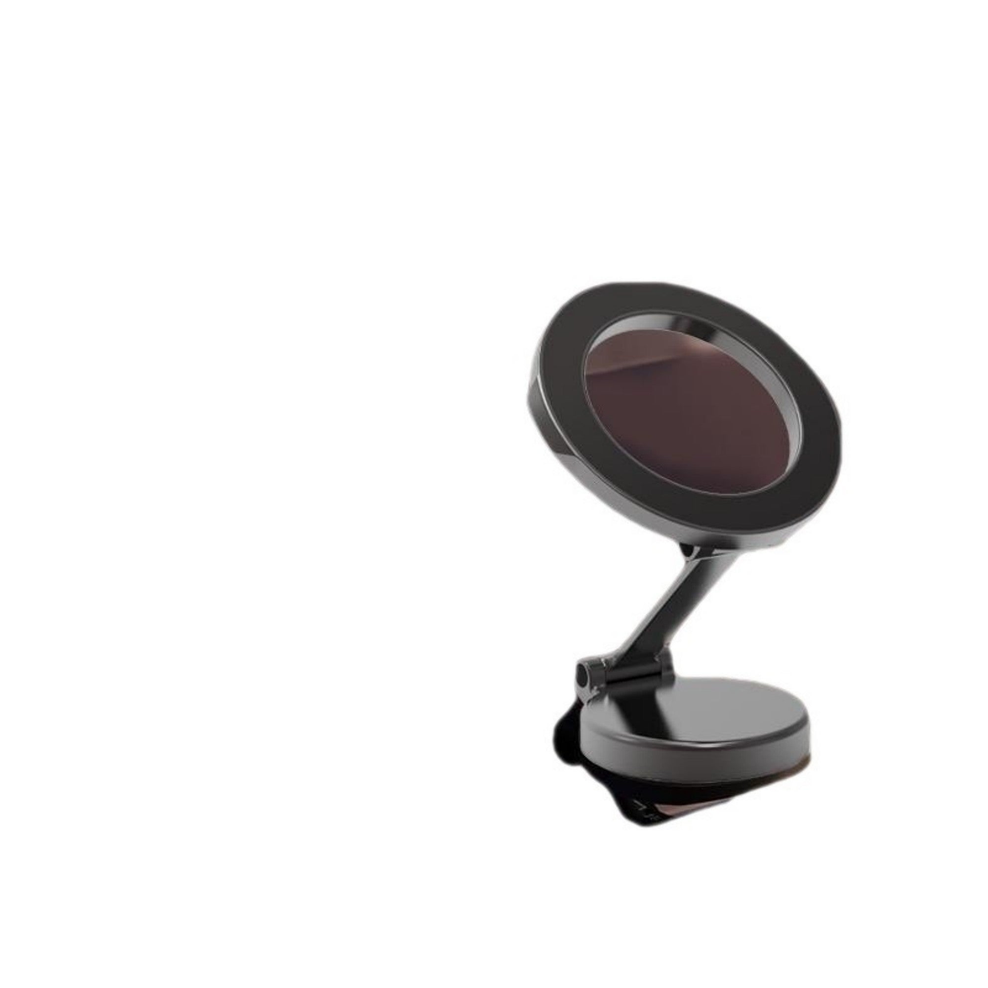 Magnetic car phone mount with all-metal foldable design shown attached to car air vent, holding a smartphone with GPS navigation screen.