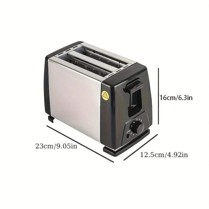 Toaster Home Breakfast Bread Maker in black with two slices of bread, featuring adjustable browning dial and semi-automatic function on kitchen counter.