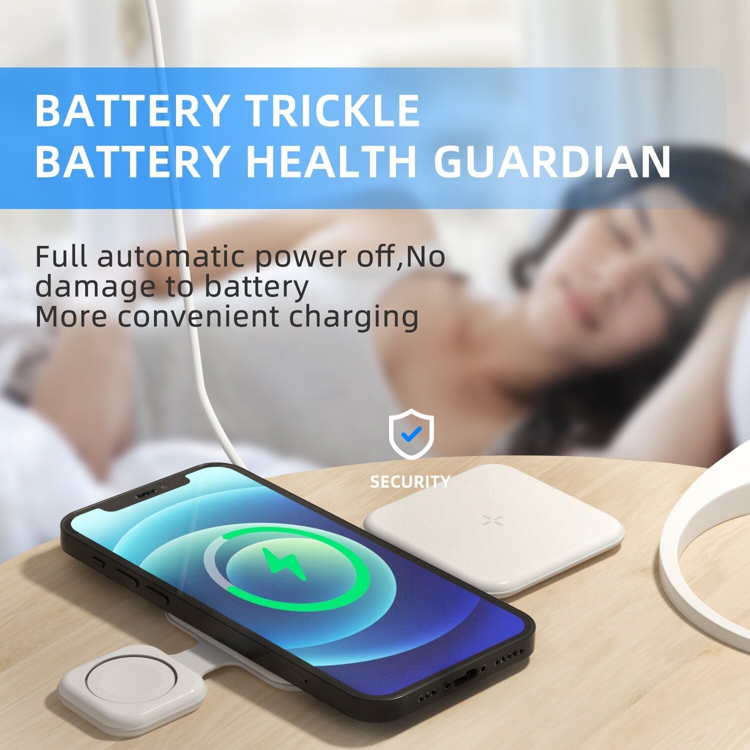 Magnetic Foldable Wireless Charger - 3 in 1 charging station for iPhone, AirPods, and Apple Watch with fast 15W charging and compact foldable design.