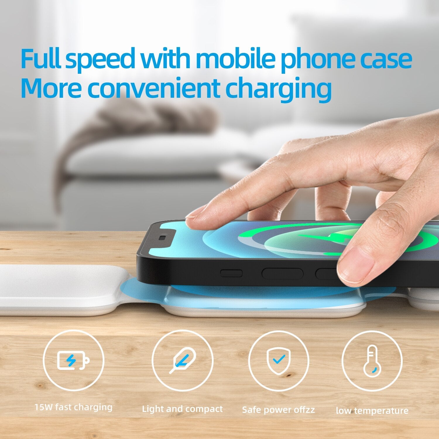 Magnetic Foldable Wireless Charger - 3 in 1 charging station for iPhone, AirPods, and Apple Watch with fast 15W charging and compact foldable design.