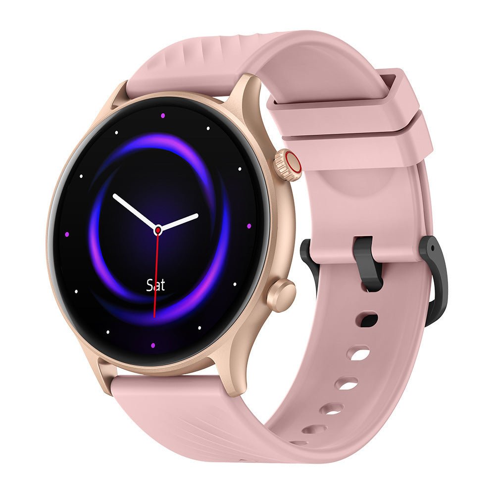 Bluetooth Fitness Mode Heart Rate Monitoring Smartwatch in pink, blue, and black with round touch screens and colorful fitness displays.