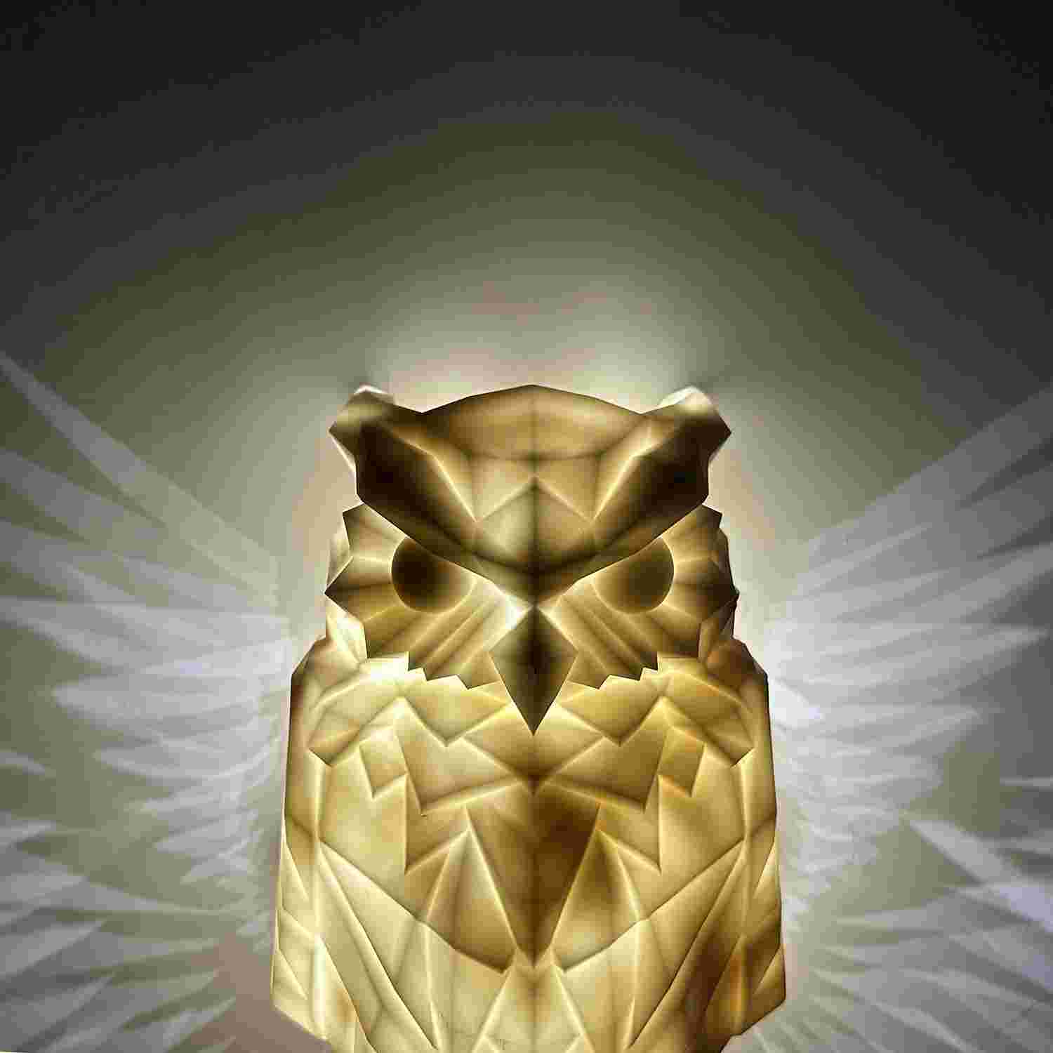 Injection molding owl eagle night light mounted above bed, casting wing-shaped light patterns on dark wall. Modern wall decor for gaming rooms.