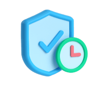 Shield icon with checkmark and clock symbol representing shipping protection against loss, theft, or damage in transit